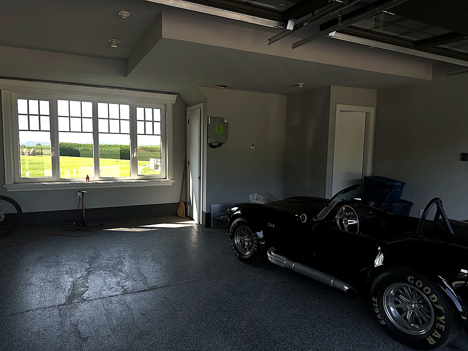 Crystal-clear garage windows overlooking the grounds